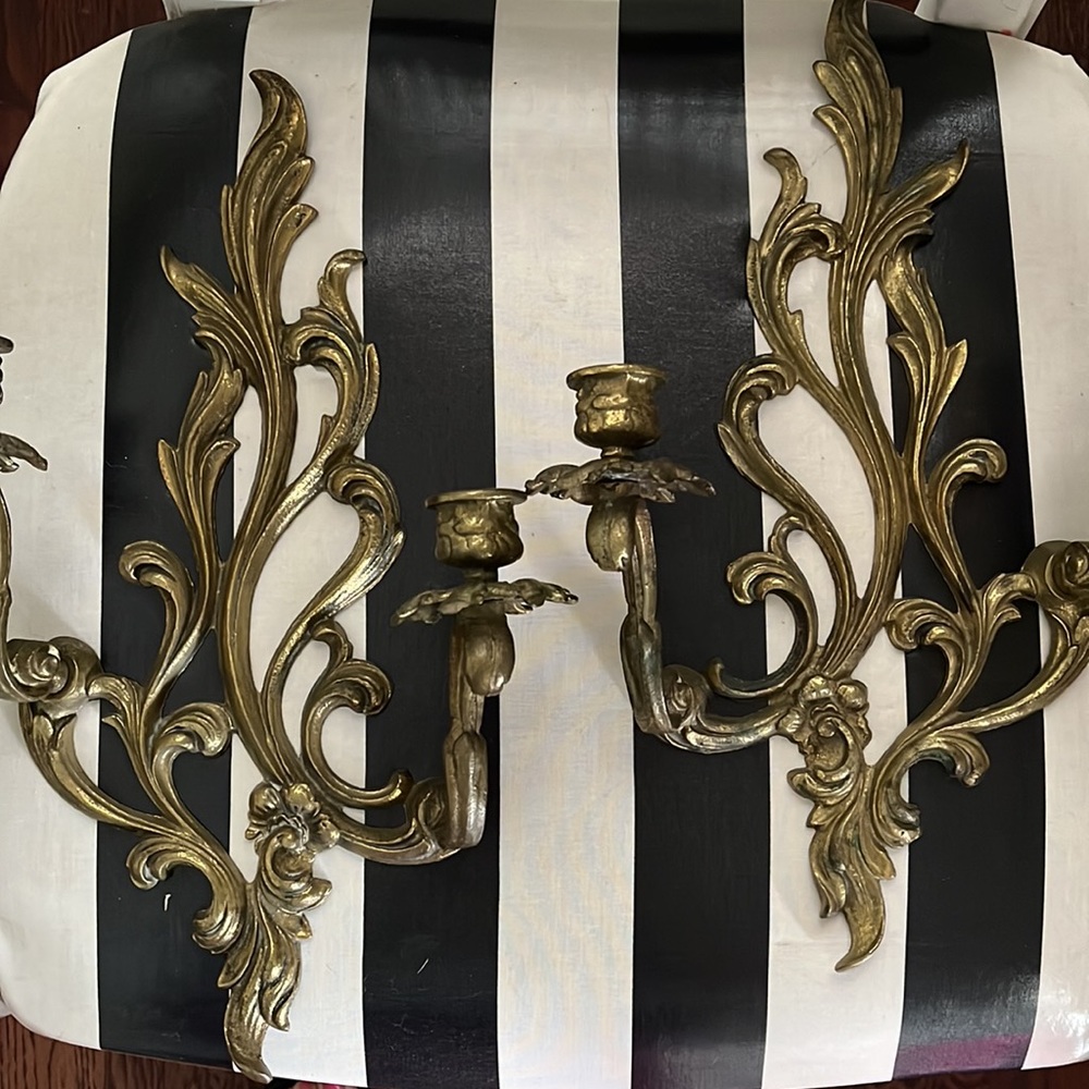 •VINTAGE MIDCENTURY BRASS FRENCH SCONCE MAXIMALIST ORNATE• - Picture 6 of 13